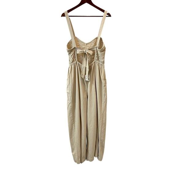 Free People Forever & Always Ruched One-Piece Jumpsuit Sz Small Light Sand NWT - Picture 6 of 11